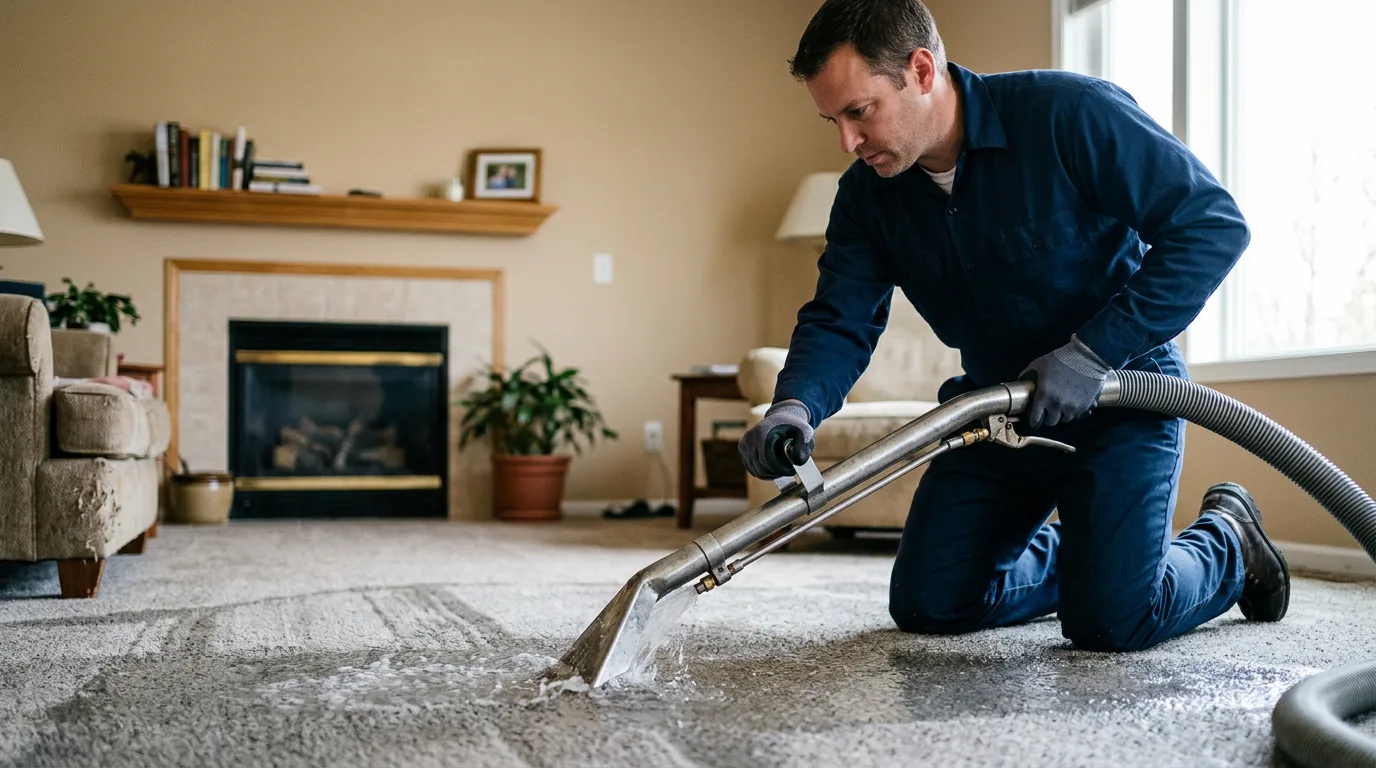 Water damage restoration technician working near Queensbury, NY